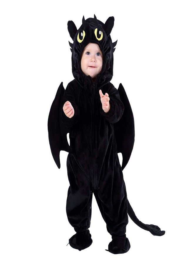 HSCTEK Toddler Dragon Costume, Baby Animal Cosplay Newborn Boys Girls, Infant Halloween Onesie Clothes 4T, Black - Image 1